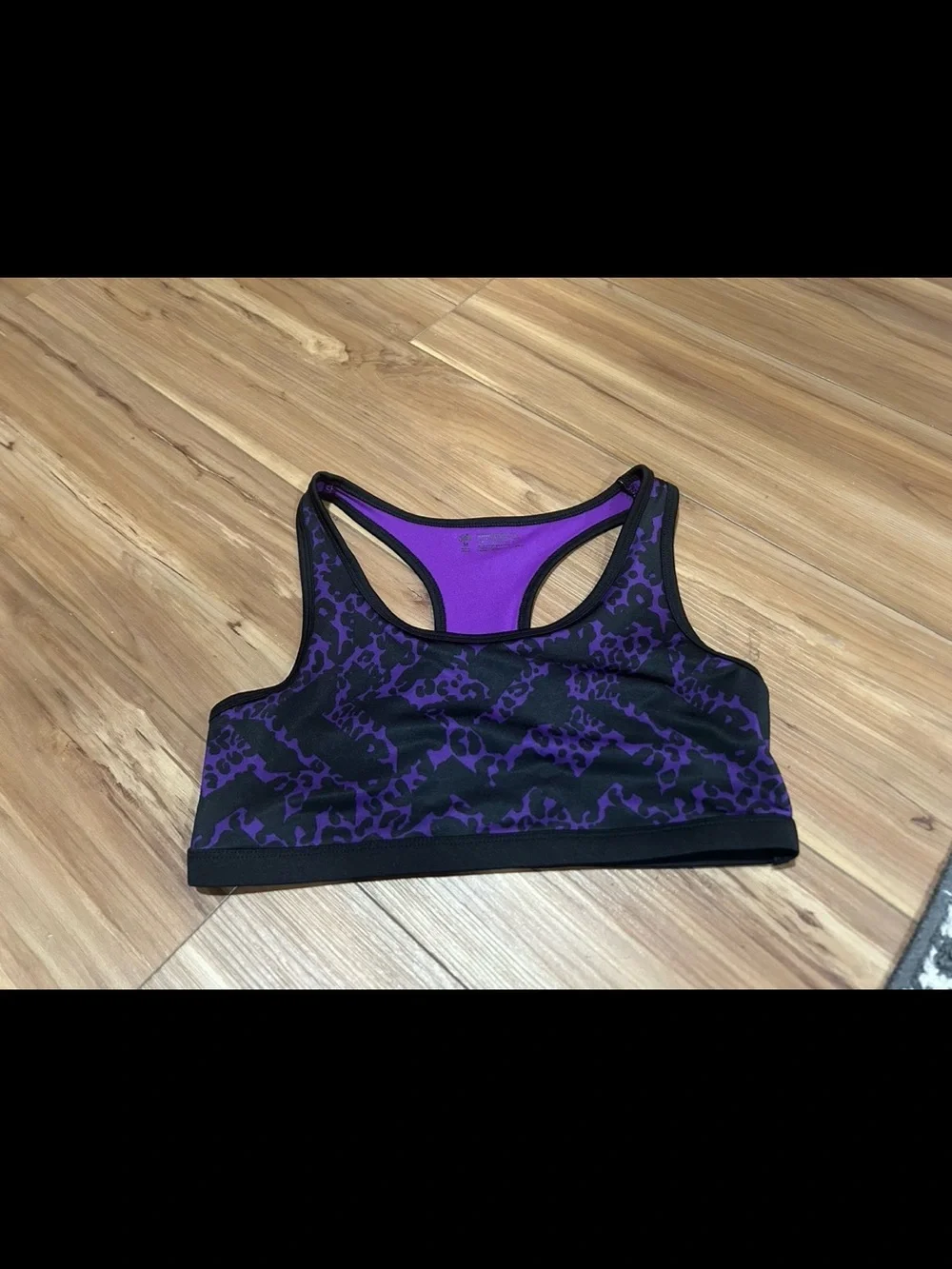 Justice Purple and Black Racerback Sports Bra Animal Print Size 36